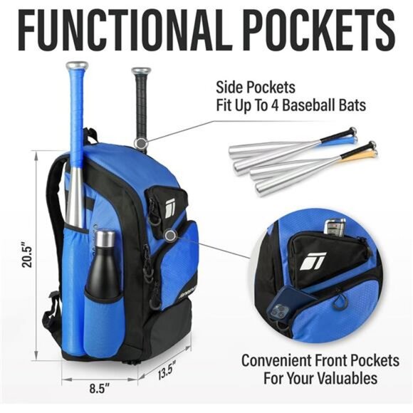 Baseball Bag - Backpack for Baseball, Softball, Tball - Adults & Youth Bat Bag - Picture 4 of 7